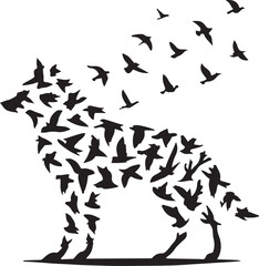 Minimal silhouette of birds forming animal shape