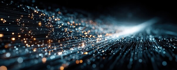 Abstract blue light with glowing particles and flowing lines creating a futuristic digital background