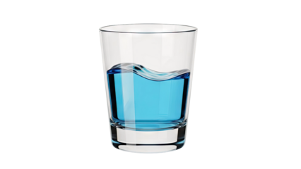 Glass with blue liquid and wave motion