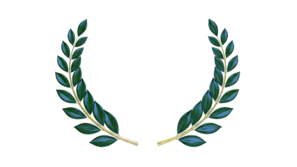 Laurel Wreath with Green Leaves and Gold Stem