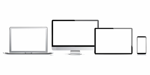 Display devices a laptop desktop monitor tablet and smartphone mockup collection