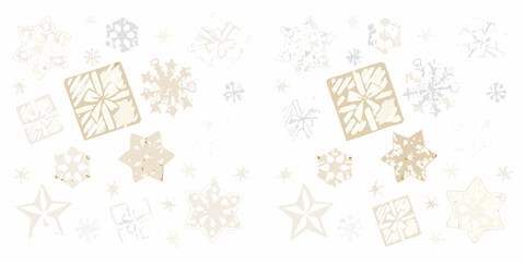 A delicate winter background showcasing gift boxes and sparkling snowflakes