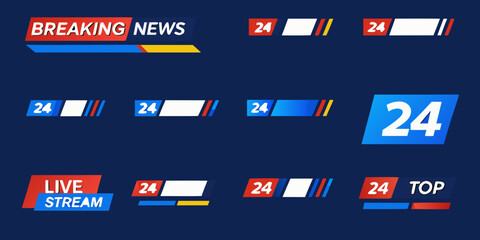 Collection of television news lower third graphics with breaking news alerts
