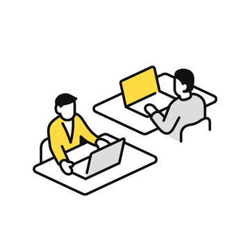 シェアオフィスで仕事をするシンプルなベクターアイコンイラスト