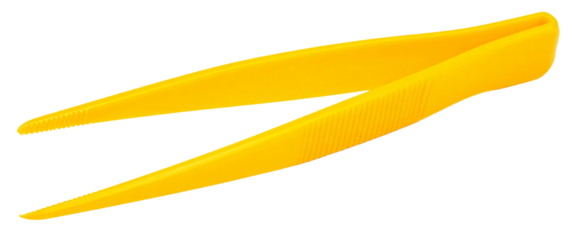 a plastic tweezers in yellow color isolated on white background