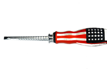 An adjustable double-sided screwdriver patterned with the American flag, a versatile hand tool with two different bits with adjustable shaft, offering a compact solution for various repair tasks