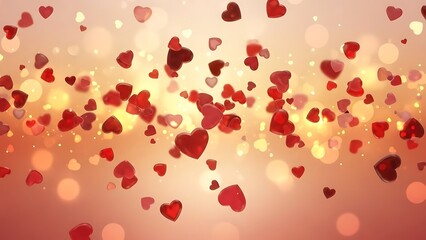 A whimsical display of floating hearts in a warm glow