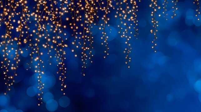 Blue and Gold Festive Light Bokeh Background Creating Elegant Holiday and Celebration Mood