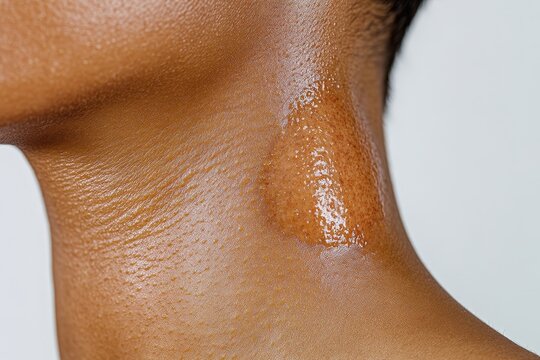 Close-up view of a skin lesion on a person's neck.