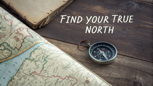 Compass and Worn Map for Finding Your True North