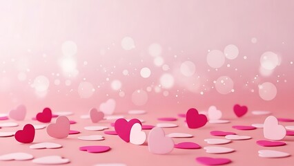 Scattered hearts in a dreamy pink landscape