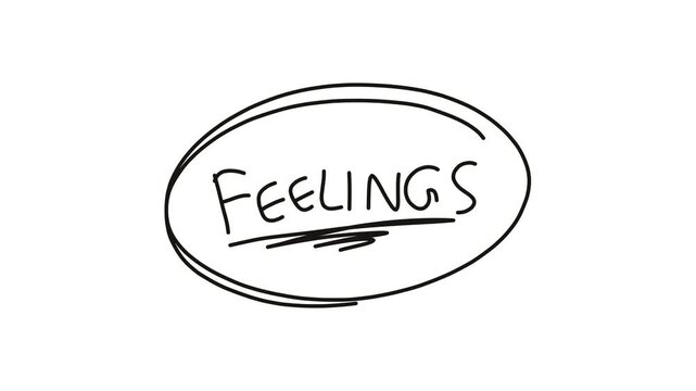 handwritten feelings word on white background