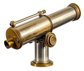old brass marine telescope isolated on white background
