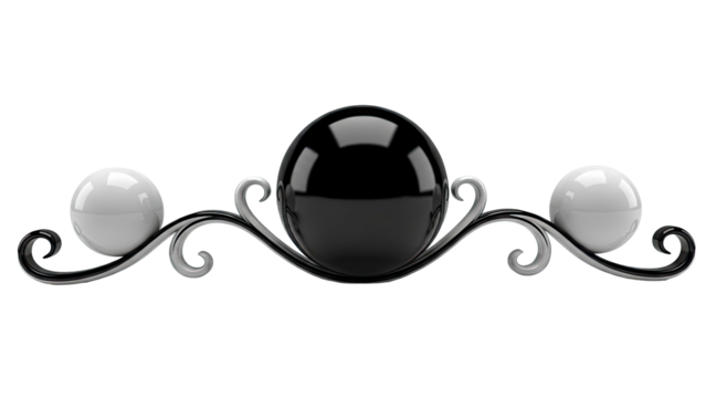 Black and white spheres on a decorative scrollwork - Powered by Adobe
