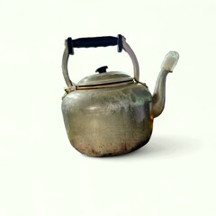 vintage aluminum water kettle with a black heat-resistant handle