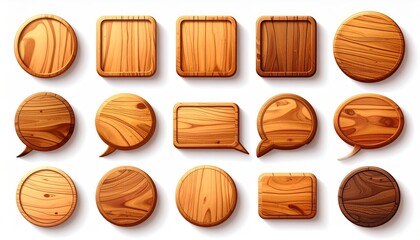 Collection of Wooden Speech Bubbles and Round Boards.