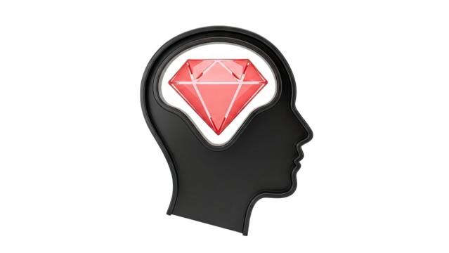 Red Diamond Inside Human Head Silhouette - Powered by Adobe