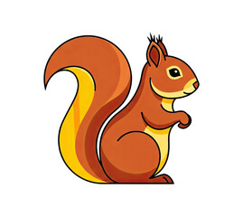 Cartoon Red Squirrel with Bushy Tail Standing Side Profile on Transparent Background Detailed Illustration