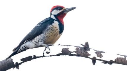 A majestic great spotted woodpecker perches on a branch displaying its striking plumage