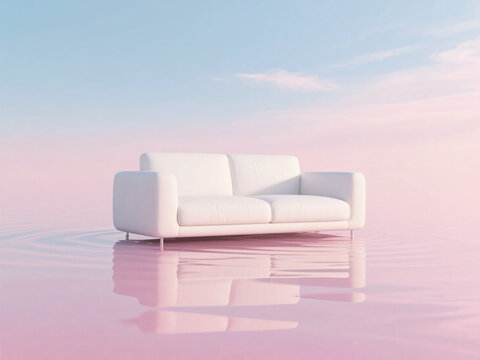 Surreal Minimalist Scene with Modern Sofa