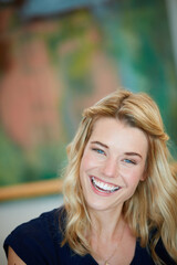Obraz premium Smile, relax and chill with portrait of woman in home for peace, confidence and comfortable. Happiness, pride and weekend break with female person in living room of apartment for space and resting