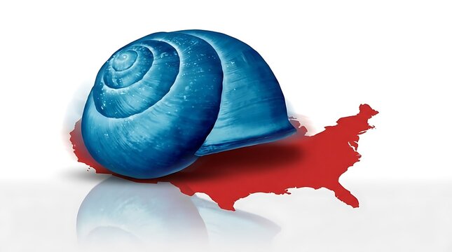 Slow progress for america: economic, political, or social stagnation depicted by a snail