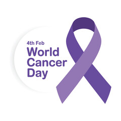 World Cancer Day Graphic with Purple Awareness Ribbon and February 4th Message for Health Campaign Vector