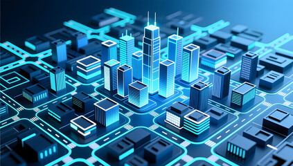 Abstract city map with street grids and smart modules