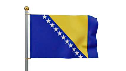 Bosnia and Herzegovina Flag Waving on Pole
