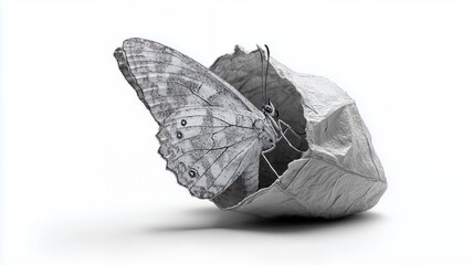 Black and White Butterfly Emerging from Cocoon

