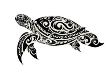 A turtle with a black and white design on its shell