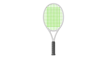 White tennis racket with green strings isolated on a transparent background sports equipment