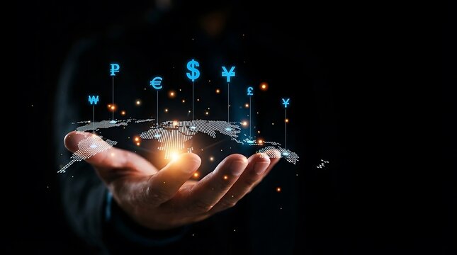 Global financial connectivity: a digital representation of worldwide currency exchange and economic power - Powered by Adobe