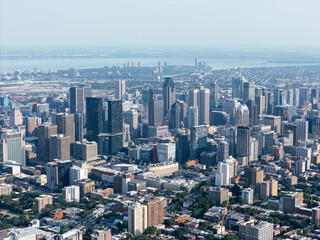 Obraz premium Drone view of the Montreal city downtown skyline, Quebec, Canada..