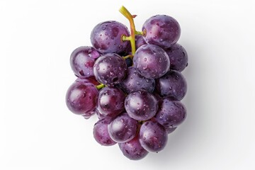 A cluster of dark purple grapes with water droplets