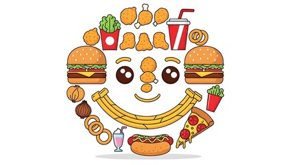 Happy Fast Food Cartoon Character Illustration.