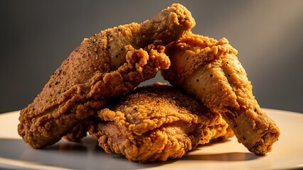 Crispy fried chicken pieces arranged neatly, crunchy breading, studio lighting, food advertising photo, high resolution
