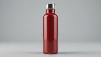 White, Black, Red and Silver Empty Glossy Metal Thermos Water Bottle Isolated on White