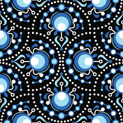 Abstract blue geometric floral seamless pattern