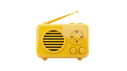 Yellow Retro Radio with Antenna isolated on a transparent background vintage