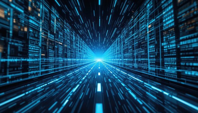 Sreaming data, binary data moving on a digital road - Digital Code road concept