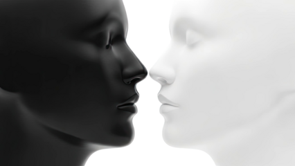 Opposing Faces: Black and White Mannequin Profiles