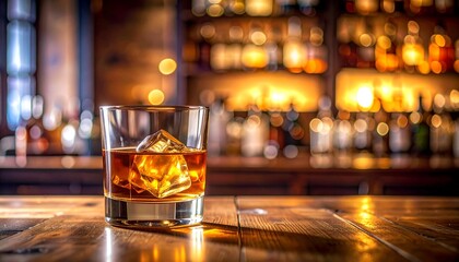 Whisky drink glass on the table in the nightclub