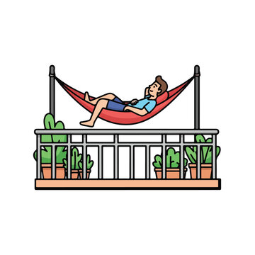 A man relaxing in a hamock