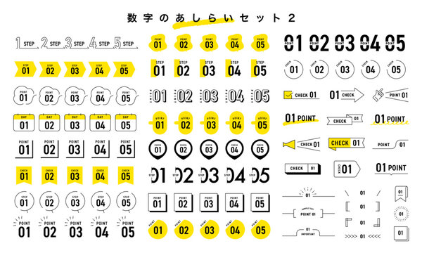 数字のあしらいデザインセット　装飾用ナンバーアイコン　ベクター素材