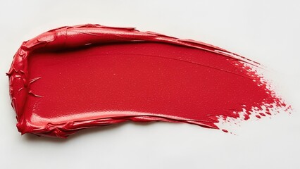 Vibrant red paint brushstroke on white canvas background