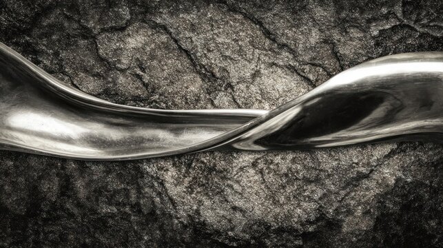 A smooth stream of liquid metal flowing across a dark, rough surface. safety posters, maintenance manuals, designed for industrial assembly lines and welding operations, supports safety.