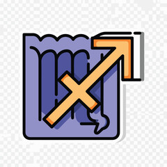 Fototapeta premium A purple square with a yellow arrow and X