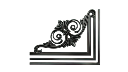 Black ornate corner accent with swirling filigree and linear elements