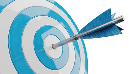 Arrow hitting the bullseye of a blue and white target
